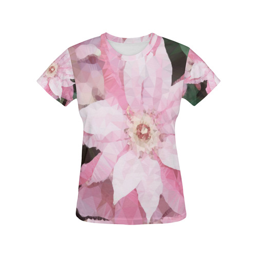 Floral Pink Poinsettia Low Polygon Art All Over Print T-Shirt for Women (USA Size) (Model T40)