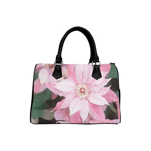 Floral Pink Poinsettia Low Polygon Art Boston Handbag (Model 1621)