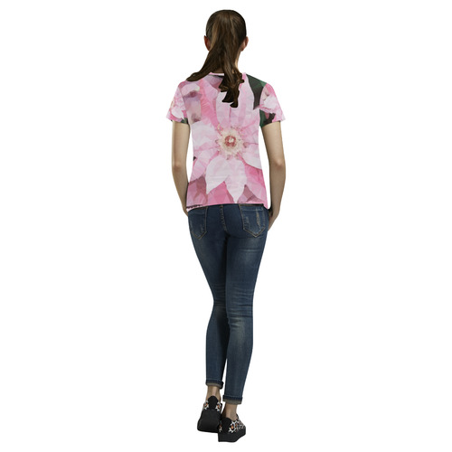 Floral Pink Poinsettia Low Polygon Art All Over Print T-Shirt for Women (USA Size) (Model T40)