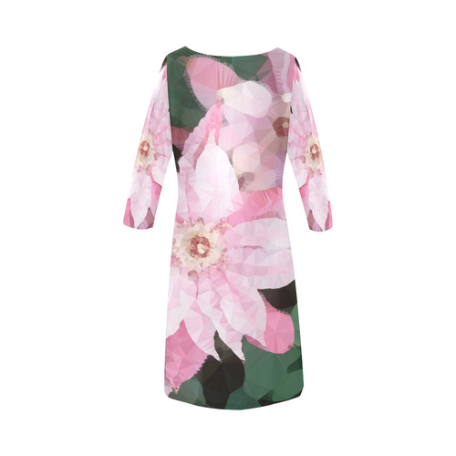 Floral Pink Poinsettia Low Polygon Art Round Collar Dress (D22)