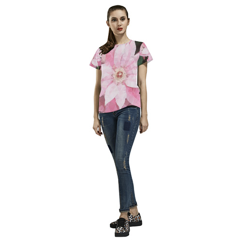 Floral Pink Poinsettia Low Polygon Art All Over Print T-Shirt for Women (USA Size) (Model T40)