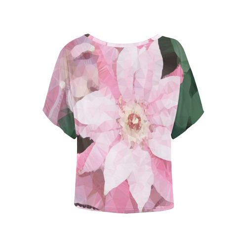 Floral Pink Poinsettia Low Polygon Art Women's Batwing-Sleeved Blouse T shirt (Model T44)