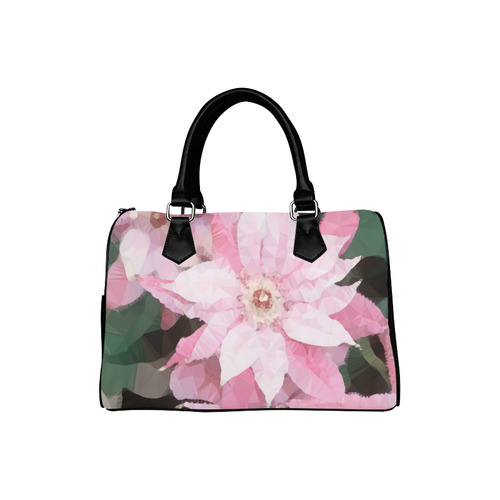 Floral Pink Poinsettia Low Polygon Art Boston Handbag (Model 1621)