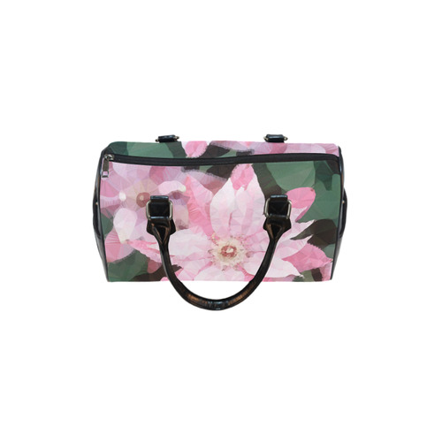 Floral Pink Poinsettia Low Polygon Art Boston Handbag (Model 1621)