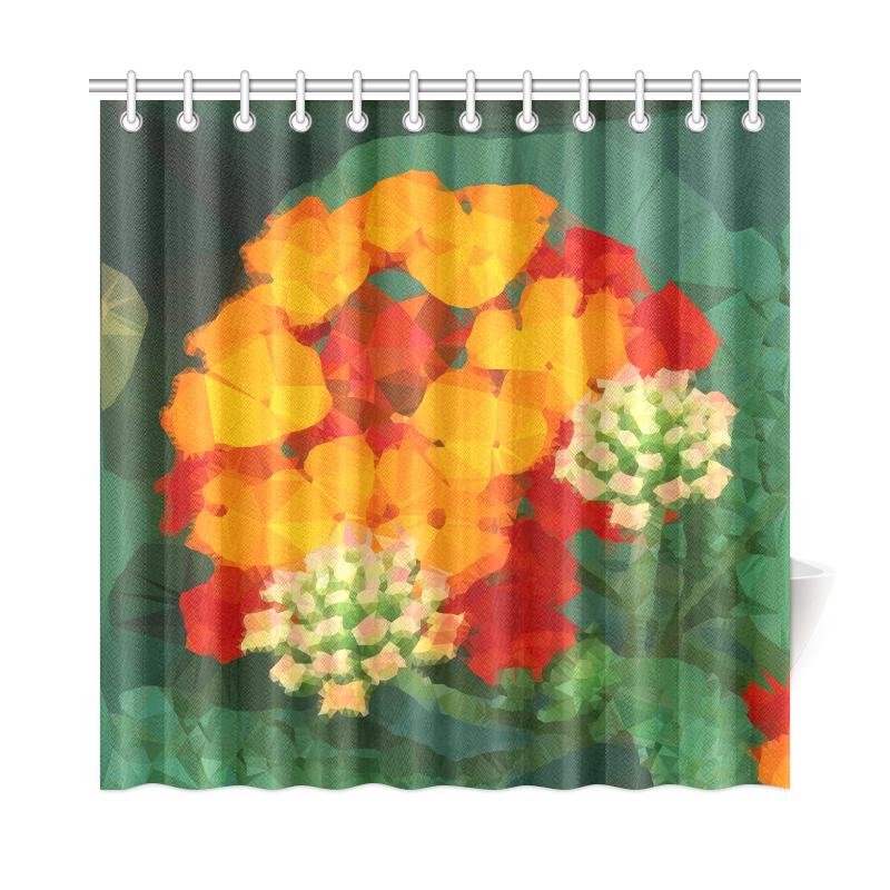 Red Orange Hydrangea Floral Low Polygon Art Shower Curtain 72