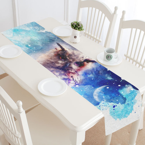 Watercolor, owl in the unoverse Table Runner 16x72 inch