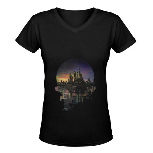 City Lights Women's Deep V-neck T-shirt (Model T19)