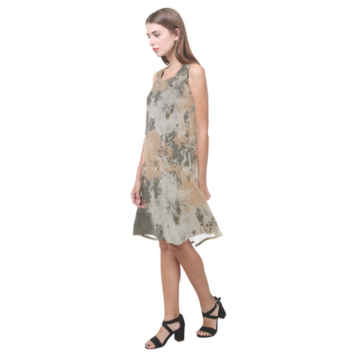 Abstract Mud Puddle Sleeveless Splicing Shift Dress(Model D17)