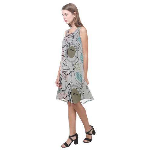 Abstract 8 pattern Sleeveless Splicing Shift Dress(Model D17)