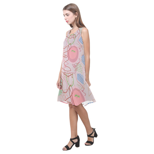 Abstract 8 pink Sleeveless Splicing Shift Dress(Model D17)