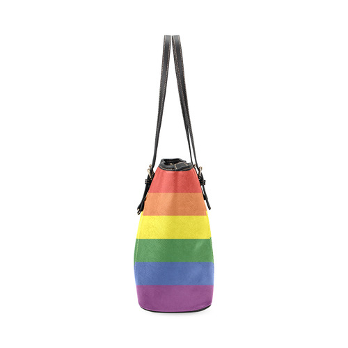 Stripes with rainbow colors Leather Tote Bag/Small (Model 1640)