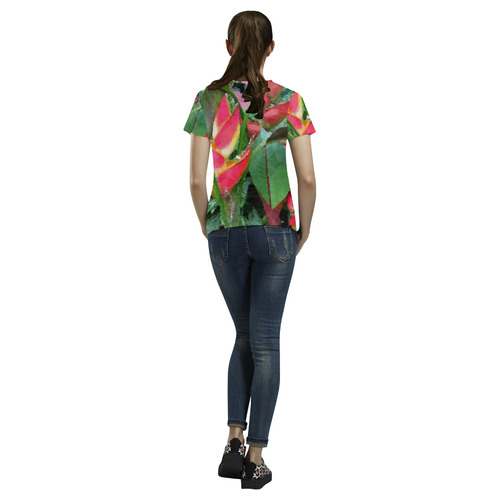 Tropical Flowers Low Polygon Floral Art All Over Print T-Shirt for Women (USA Size) (Model T40)