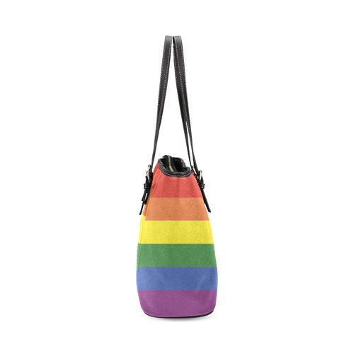 Stripes with rainbow colors Leather Tote Bag/Small (Model 1640)