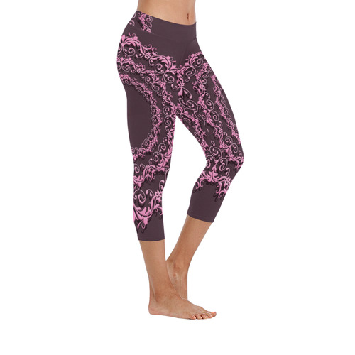 Floral pink mandala Women's Low Rise Capri Leggings (Invisible Stitch) (Model L08)