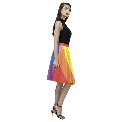 Stripes with rainbow colors Melete Pleated Midi Skirt (Model D15)