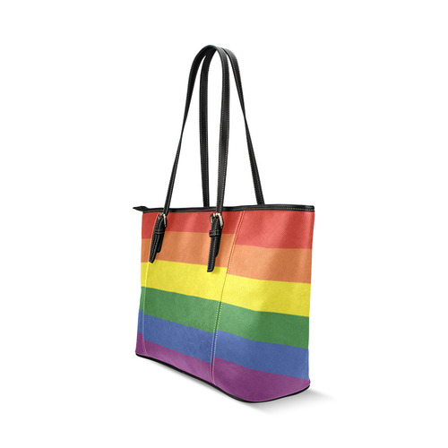 Stripes with rainbow colors Leather Tote Bag/Small (Model 1640)