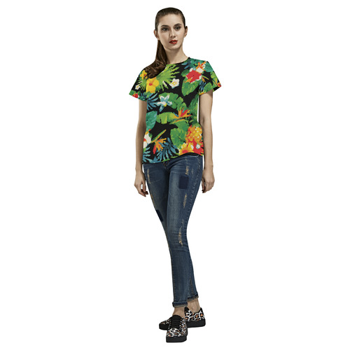 Tropical Pineapple Floral Low Polygon Art All Over Print T-Shirt for Women (USA Size) (Model T40)