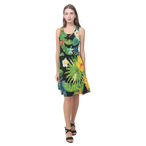 Tropical Pineapple Floral Low Polygon Art Atalanta Casual Sundress(Model D04)