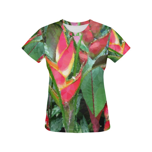 Tropical Flowers Low Polygon Floral Art All Over Print T-Shirt for Women (USA Size) (Model T40)