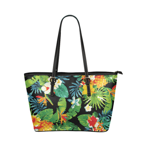 Tropical Pineapple Floral Low Polygon Art Leather Tote Bag/Small (Model 1651)