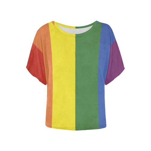 Stripes with rainbow colors Women's Batwing-Sleeved Blouse T shirt (Model T44)