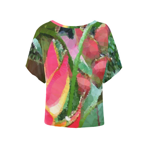 Tropical Flowers Low Polygon Floral Art Women's Batwing-Sleeved Blouse T shirt (Model T44)