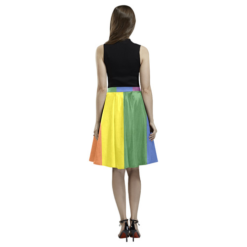 Stripes with rainbow colors Melete Pleated Midi Skirt (Model D15)