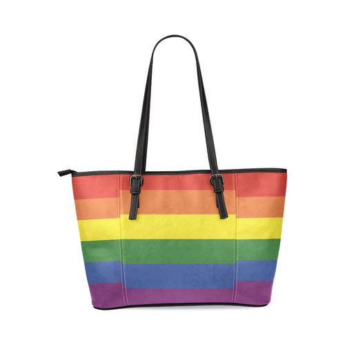 Stripes with rainbow colors Leather Tote Bag/Small (Model 1640)