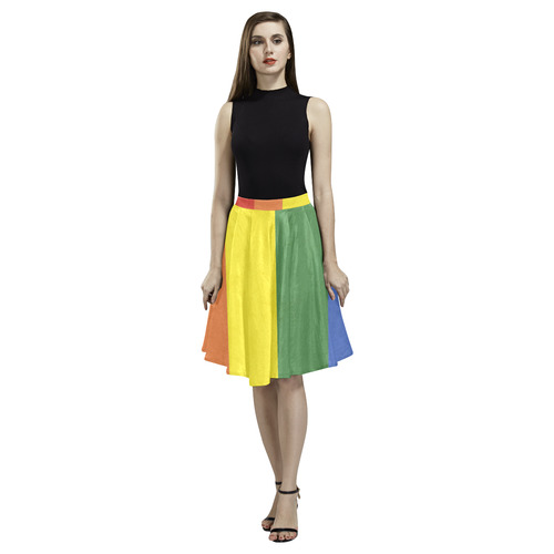 Stripes with rainbow colors Melete Pleated Midi Skirt (Model D15)