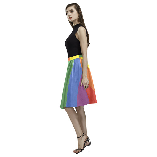 Stripes with rainbow colors Melete Pleated Midi Skirt (Model D15)