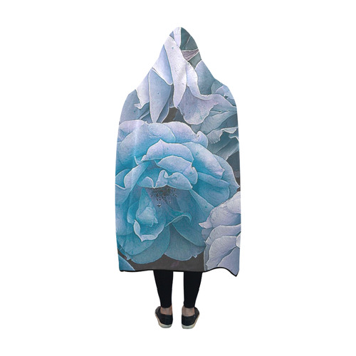 great garden roses blue Hooded Blanket 60''x50''