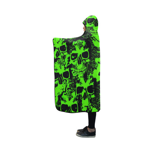 cloudy Skulls black green by JamColors Hooded Blanket 50''x40''