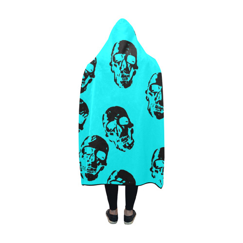 hot skulls, aqua by JamColors Hooded Blanket 60''x50''