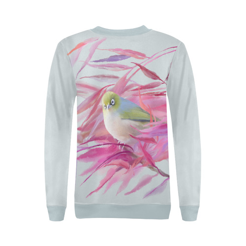 Cute little SilverEye, angry bird watercolor All Over Print Crewneck Sweatshirt for Women (Model H18)