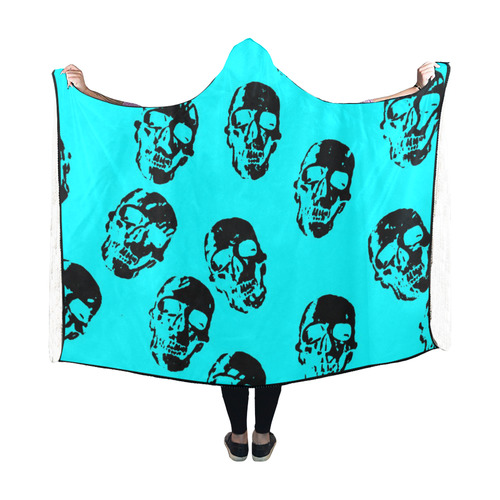 hot skulls, aqua by JamColors Hooded Blanket 60''x50''