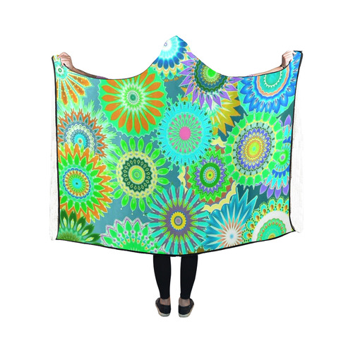 Funky flowers A Hooded Blanket 50''x40''