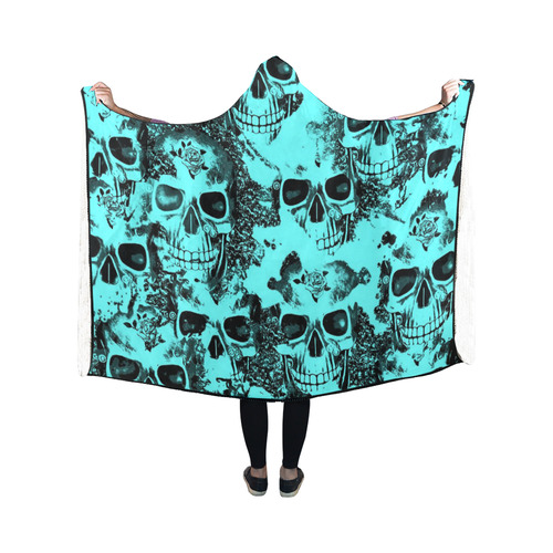 cloudy Skulls aqua by JamColors Hooded Blanket 50''x40''