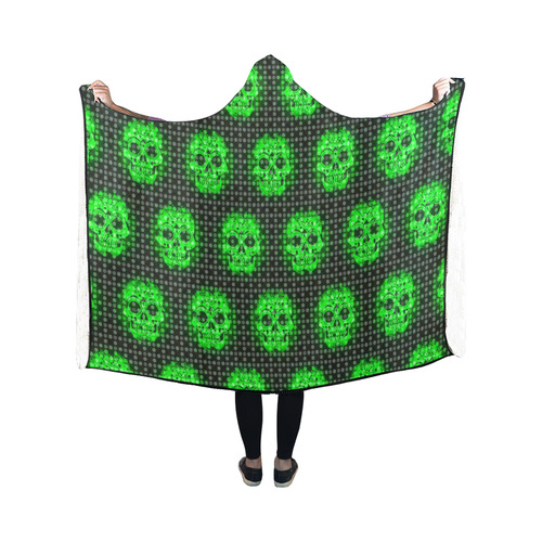 skulls and dotts, green by JamColors Hooded Blanket 50''x40''
