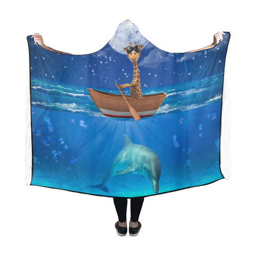 sleep dolphin funny Giraffi Hooded Blanket 60''x50''