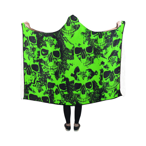 cloudy Skulls black green by JamColors Hooded Blanket 50''x40''