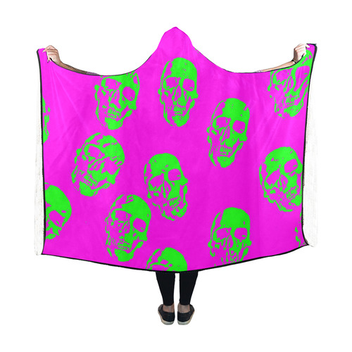 hot skulls, neon by JamColors Hooded Blanket 60''x50''