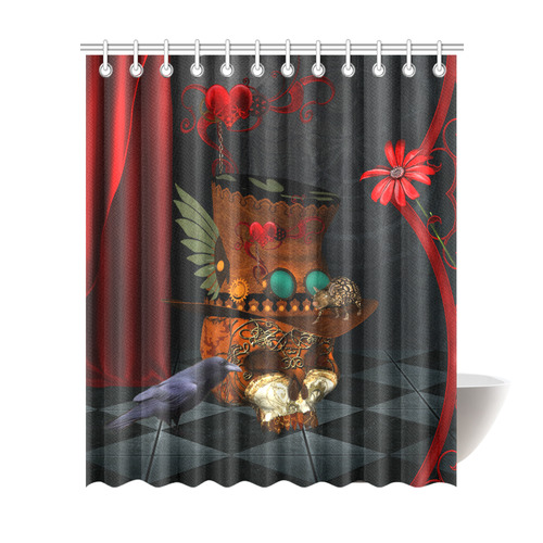 Steampunk skull with rat and hat Shower Curtain 72"x84"