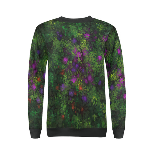 Wild Rose Garden, Oil painting. Red, purple, green All Over Print Crewneck Sweatshirt for Women (Model H18)