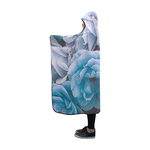 great garden roses blue Hooded Blanket 60''x50''