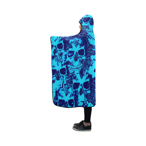 cloudy Skulls blue by JamColors Hooded Blanket 50''x40''