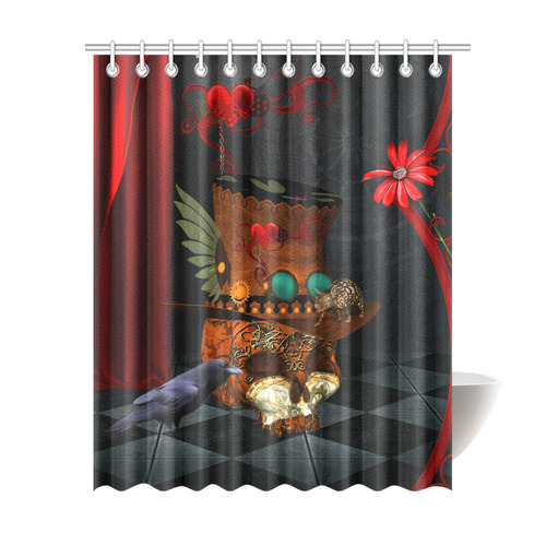 Steampunk skull with rat and hat Shower Curtain 69"x84"