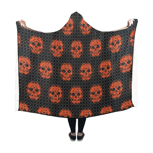 skulls and dotts, orange by JamColors Hooded Blanket 60''x50''