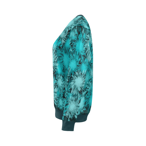 Abstract Turquoise frosty flowers, pattern All Over Print Crewneck Sweatshirt for Women (Model H18)