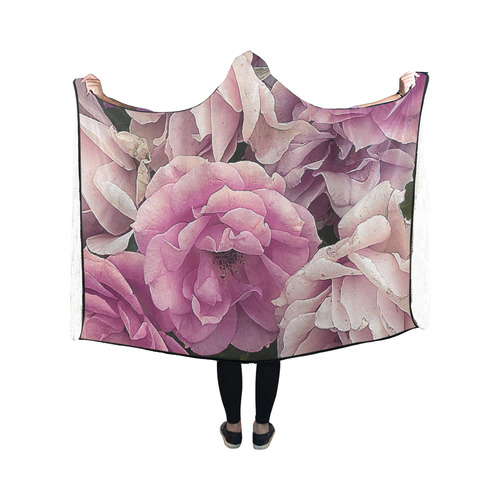 great garden roses pink Hooded Blanket 50''x40''