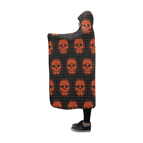 skulls and dotts, orange by JamColors Hooded Blanket 60''x50''